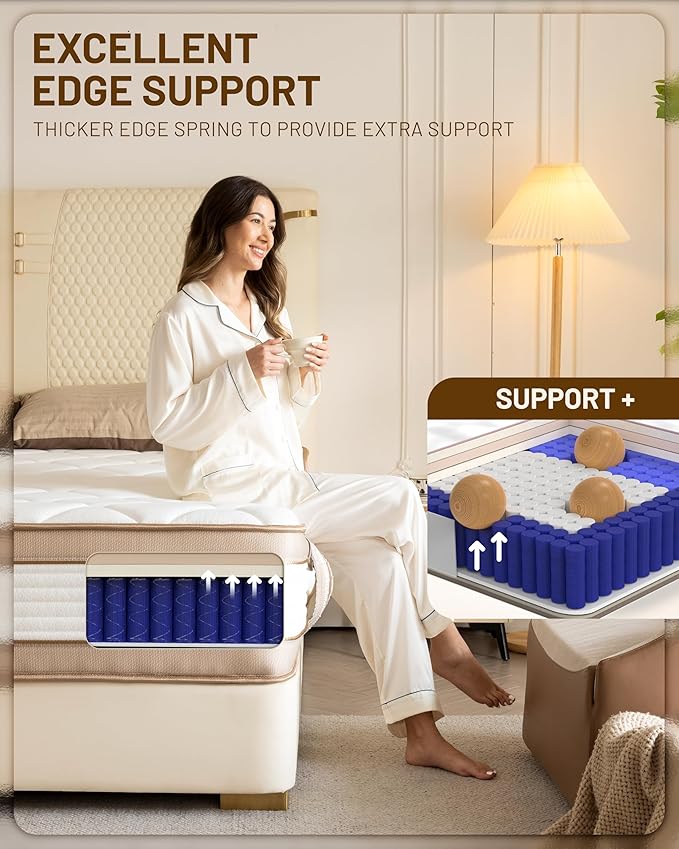 12Inch Full Mattress, Premium Hybrid Pocket Springs & Cooling Gel Memory Foam, Medium Firm Support, Motion Isolation, Edge Support, CertiPUR-US Certified