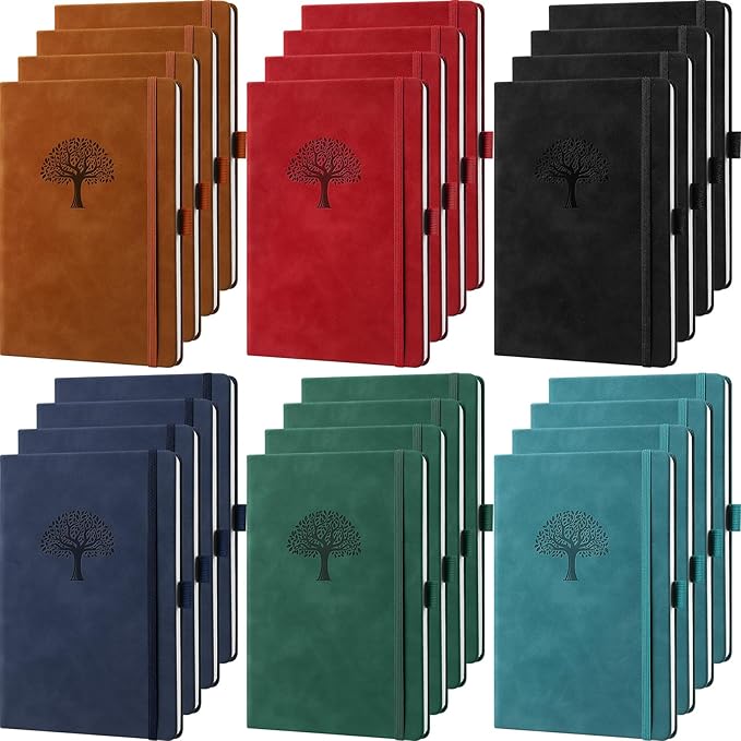 24 Pack Leather Notebook Journals Bulk 5.7" x 8.3" Harder Cover A5 Journals for Writing Men Women Leather Travel Notebooks Daily Gifts for Office School (Multicolored)