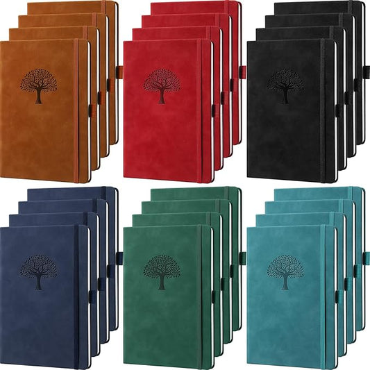 24 Pack Leather Notebook Journals Bulk 5.7" x 8.3" Harder Cover A5 Journals for Writing Men Women Leather Travel Notebooks Daily Gifts for Office School (Multicolored)