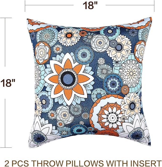 JMGBird Outdoor Throw Pillows Waterproof Set of 2 Patio Pillows 18×18 Inch Decorative Pillow for Bed, Couch, Sofa and Patio Furniture