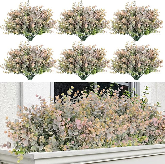 RECUTMS 20 Bundles Faux Eucalyptus Stems Artificial Plants Outdoor Faux Greenery for Outdoor Planters Boxwood Bushes for Farmhouse Bathroom Office Vase Centerpiece Indoor Outdoor Decor(Dusty Pink)