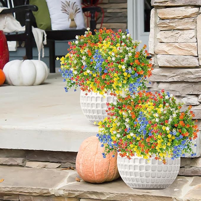 Outdoor Artificial Flowers UV Resistant, 20 Bundles Fake Realistic Floral Greenery Plants for Outside Porch, Window Boxes, Garden, Yard, Inside Home Table Decor,MixcolorE