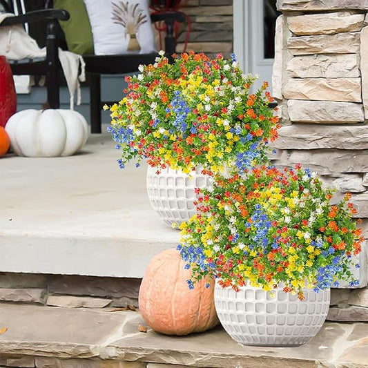 Outdoor Artificial Flowers UV Resistant, 20 Bundles Fake Realistic Floral Greenery Plants for Outside Porch, Window Boxes, Garden, Yard, Inside Home Table Decor,MixcolorE