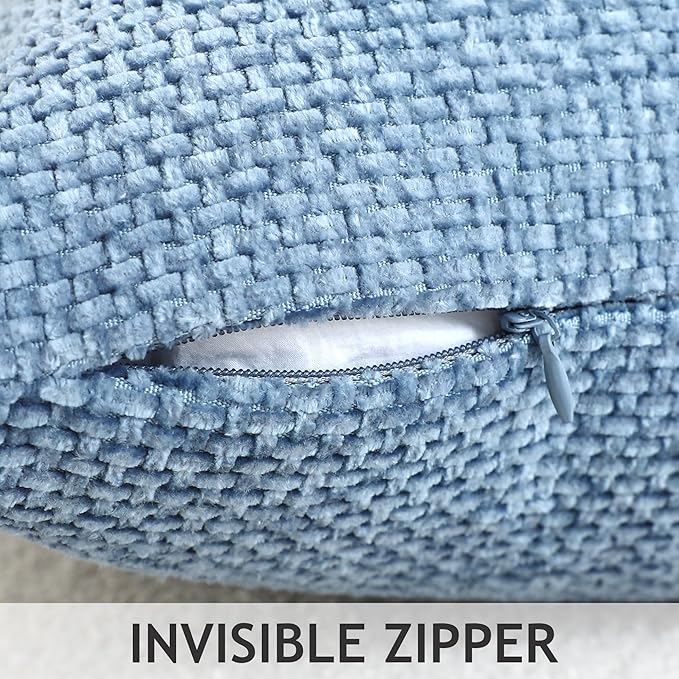 Stellhome Pack of 2 Chenille Neutral Decorative Throw Pillow Covers Soft Woven Textured Luxury Accent Cushion Cases for Living Room Couch Bed Sofa Farmhouse Boho Home, 18x18 inch, Dusty Blue