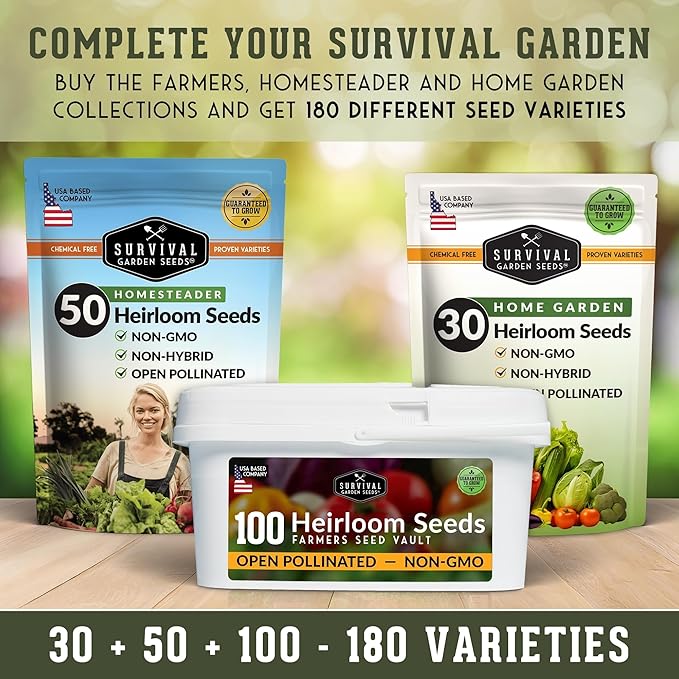 Home Garden Vegetable Seeds 30 Variety Pack – Heirloom Seed Vault Kit for Planting Non-GMO Vegetables, Herbs, Fruit – Emergency Preparedness Survival Food Grow Kit – Survival Garden Seeds (18,500+)