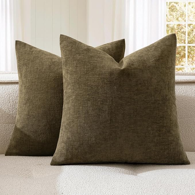 MIULEE Coffee Couch Pillow Covers 18x18 Inch, Set of 2 Soft Chenille Decorative Square Throw Pillow Covers Farmhouse for Sofa Living Room Bed