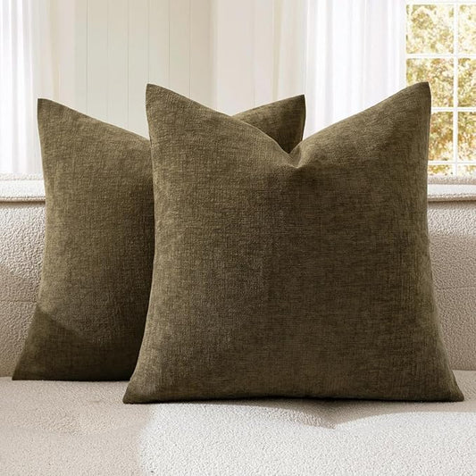 MIULEE Coffee Couch Pillow Covers 18x18 Inch, Set of 2 Soft Chenille Decorative Square Throw Pillow Covers Farmhouse for Sofa Living Room Bed