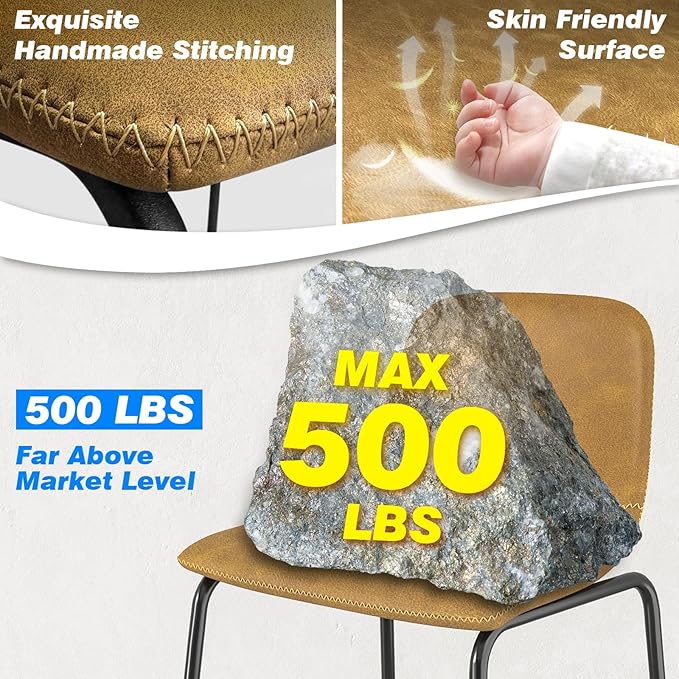 Rfiver Pu Faux Leather Bar Stools Set of 2, Industrial Pub Barstools with Back and Footrest, Modern Armless Bar Height Stool Chairs (Yellow, 24" Counter Chair x2)