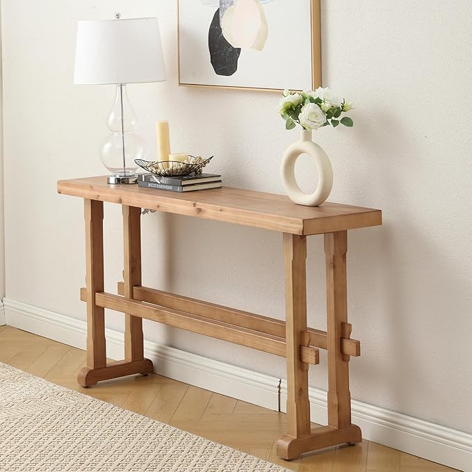Narrow Entryway Table 59" Farmhouse Wood Console Table for Entryway Rustic Sofa Table for Living Room/Hallway/Reception/Bedroom, Natural Color