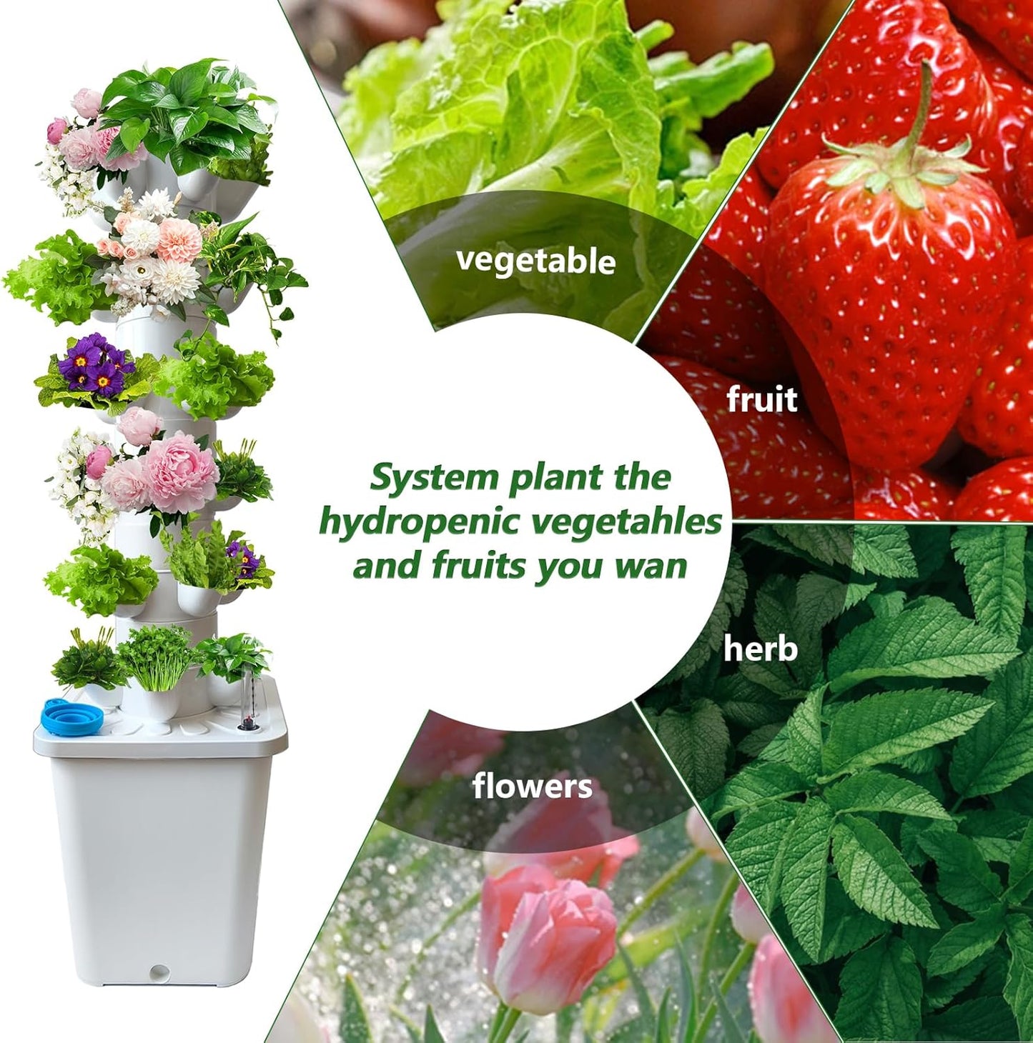 30 Plants Hydroponic Tower, Hydroponics Growing System Tower, Hydroponics Tower with Timer Automatic Watering, Vertical Hydroponic Tower, Planter Germination Kit for Herbs Vegetables Fruits