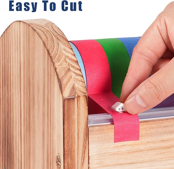 Wooden Masking Tape Dispenser for Kids - Colored Masking & Washi Tape Holder with Sliding Cutter, Multi Roll Craft Tape Dispenser Organizer for Children Gift Wrapping (Slide Cutter)