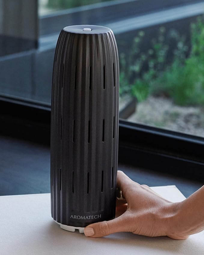 AromaTech Ambience Scent Diffuser for Essential Oil Blends & Fragrances – Waterless Scent Machine w/Bluetooth for Home, Bathroom Boutiques, Hotel, Spa – Charcoal