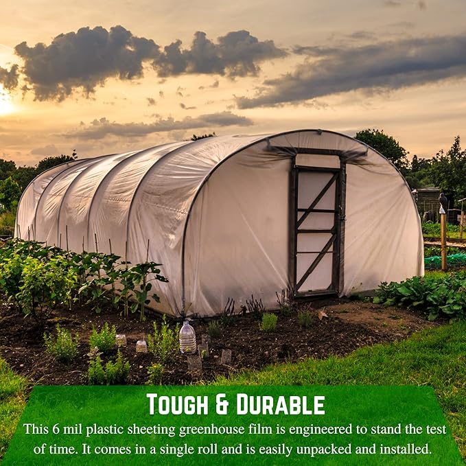 Farm Plastic Supply - Clear Greenhouse Plastic Sheeting - 6 mil - (15' x 24') - 4 Year UV Resistant Polyethylene Greenhouse Film, Hoop House Green House Cover for Gardening, Farming, Agriculture