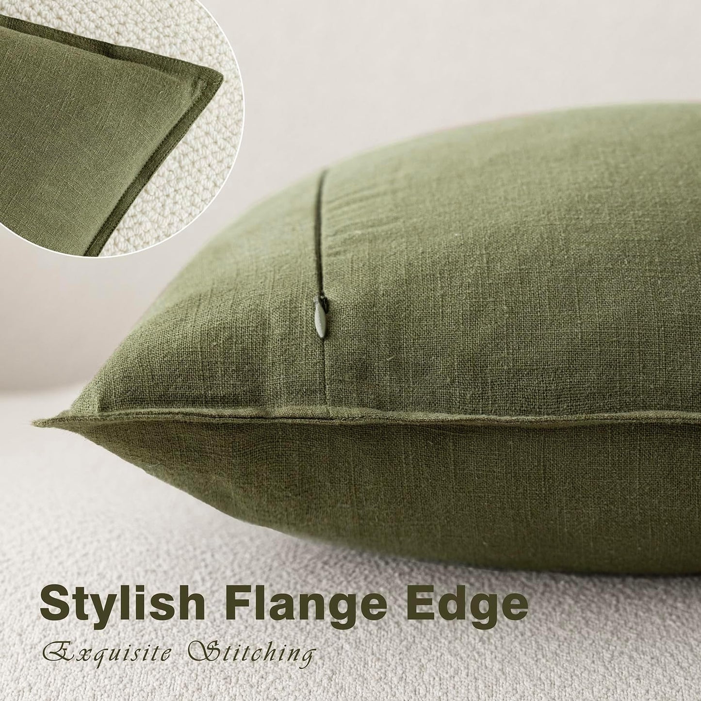 Foindtower Pack of 2, Decorative Linen Soild Throw Pillow Covers Soft Accent Cushion Case Boho Farmhouse Pillowcase for Chair Couch Sofa Bedroom Living Room Home Decor 20 x 20 Inch Olive Green