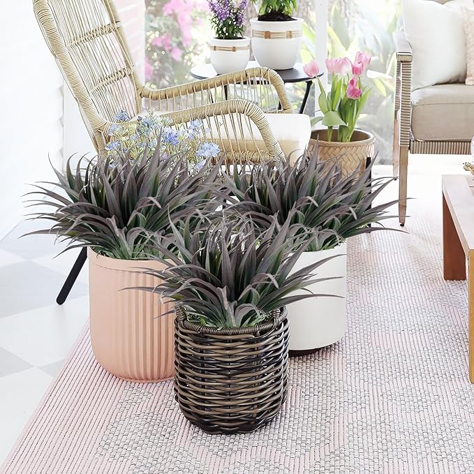 24Pcs Artificial Grass Plant Fake Outdoor Plastic Plants UV Resistant Faux Grasses Greenery Shrubs for Window Box Garden Patio Porch Home Decor Black