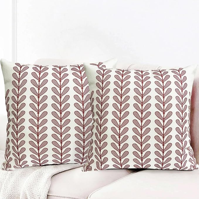 Decorative Throw Pillow Covers Set of 2 Wine Red Pillow Covers 16x16 Inch Throw Pillow Cover Linen Pillowcase Modern Boho Farmhouse Outdoor Pillow Covers for Couch Sofa Bed Living Room