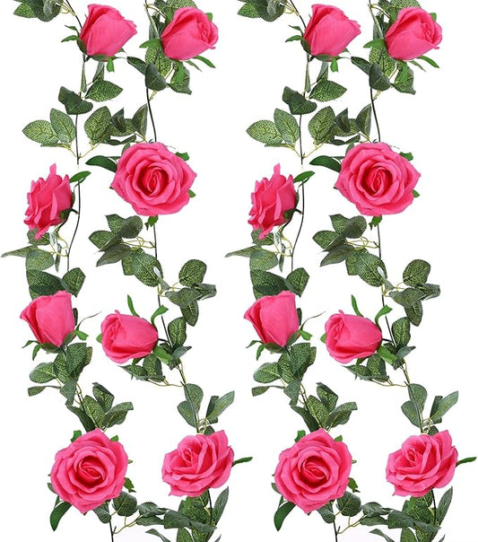 Felice Arts 2 Pack Hot Pink Artificial Floral Garland Each 6.5FT Fake Rose Vine Hanging Rose Garland for Wedding Flowers Table Centerpiece Arrangement Room Baby Shower Teepee Mirror Decor