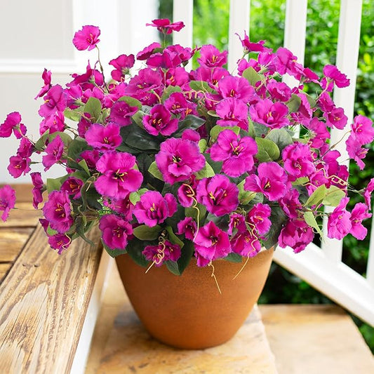 Fake Hibiscus Artificial Flowers for Outdoors Spring Summer Decoration, 6 Bundles Silk Hibiscus Flowers Bouquet UV Resistant Look Real Faux Plants for Outside Planter Front Door Porch Balcony, Fuchsia