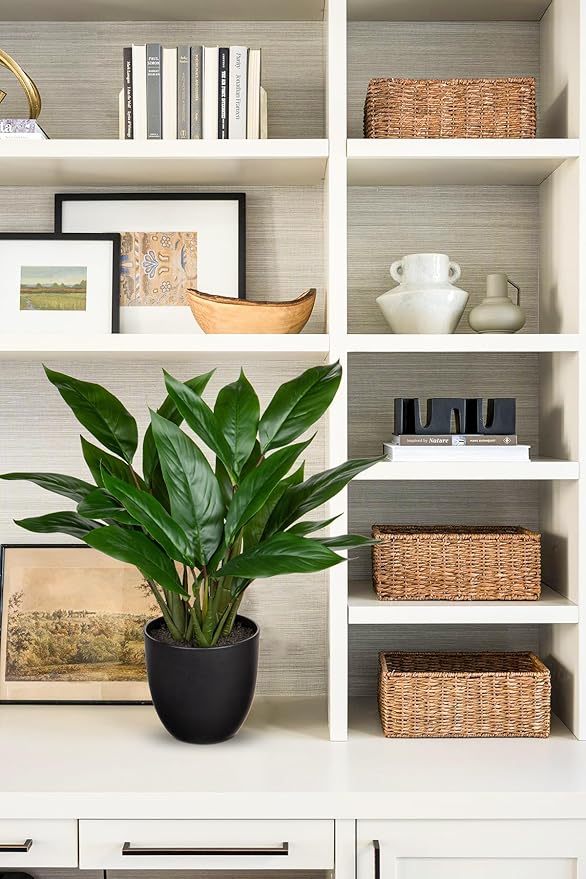 Fake Plants 17'' Faux Plants Artificial Potted Plants Indoor Realistic Fake Cast Iron Plant Artificial Plants with Pot for Home Office Farmhouse Kitchen Bathroom Table Shelf Decor