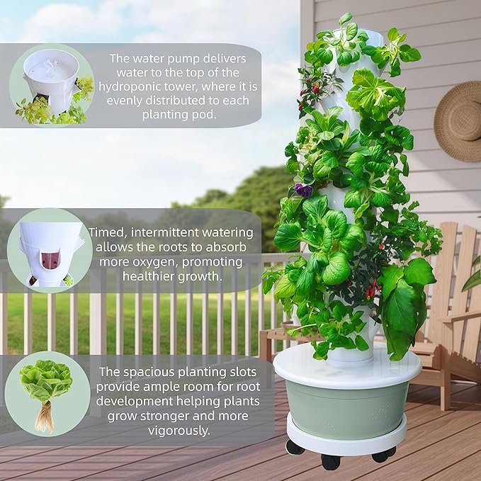 Vertical Hydroponic Growing System Kit, Indoor & Outdoor Hydroponic Tower, Herb Growing Garden with 36 Planting Sites, Automatic Timer Smart Hydroponic Gardening System