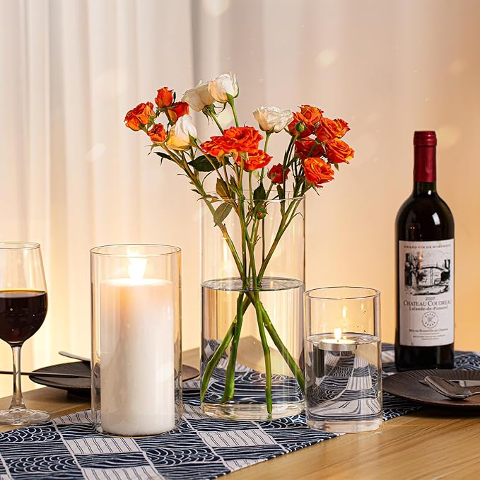 PHOSPHOR Hurricand Candle Holder 18 PCS, Glass Pillar Candle Holder, Clear Glass Cylinder Candleholder Glass Cylinder Vase for Centerpieces Wedding Party Decoration