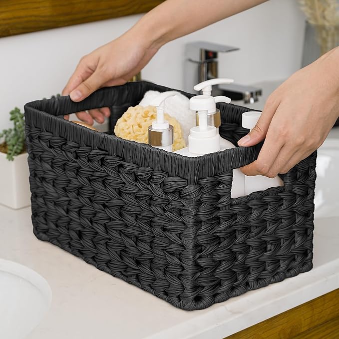 GRANNY SAYS Wicker Basket, Decorative Woven Baskets for Storage, Waterproof Storage Basket Organizer, Wicker Storage Basket for Organizing, 2-Pack, Black