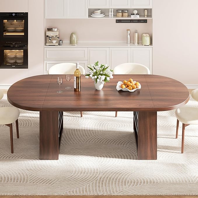 78.7" Dining Table for 6 8 10, Modern Dining Room Table with Storage, Wood Kitchen Table with Heavy Duty Legs, Dinner Tables for Kitchen Dining Room (Walnut)