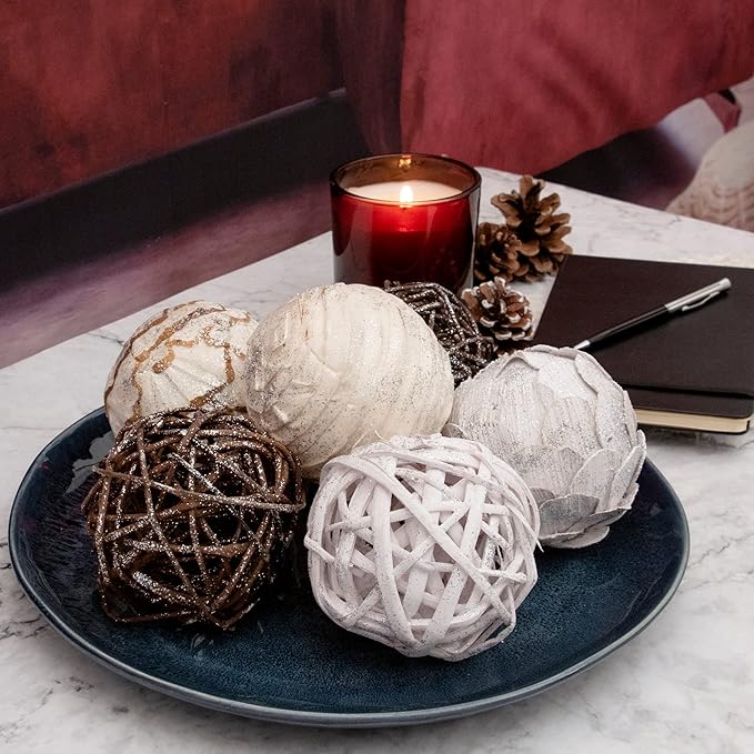 White Glitter Decorative Balls Vase & Bowl Fillers Decorative Balls | Home Decor Orbs (Sparkling White)