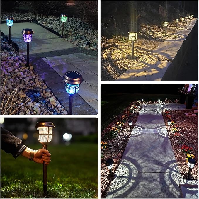 XMCOSY+ Solar Pathway Lights Outdoor, 2 Lighting Modes Warm White & RGB Auto Color Changing LED Solar Powered Garden Lights IP65 Waterproof for Yard Walkway Driveway Landscape Decorative Lawn (6 Pack)