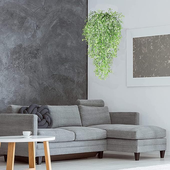 Toprooms Hanging Fake Plants,4 Pcs Faux Eucalyptus Leaf Greenery Vine Plant Faux Plants Fake Ivy Room Decor Home Garden Wedding Party Indoor Outdoor Decorations (White 4P)