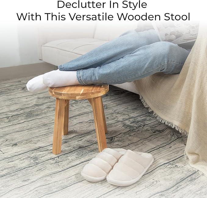 Nakina Stool 12" with Drain Hole – Acacia Wood, Compact & Water-Resistant for Bathroom, Kitchen & Patio