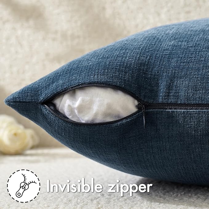 MIULEE Dark Blue Couch Pillow Covers 18x18 Inch, Set of 2 Soft Chenille Decorative Square Throw Pillow Covers Farmhouse for Sofa Living Room Bed