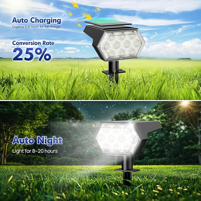 Kaxiida Solar Spot Lights Outdoor Waterproof IP68, 3 Modes & 25% Larger Panel 92 LED Solar Landscape Lights for Yard Pathway Patio Garden Decor (Cold White,4 Pack)