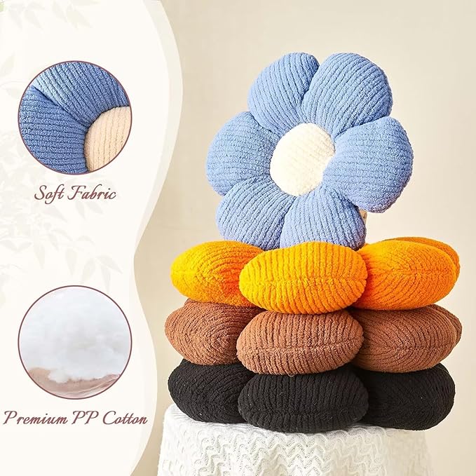 Flower Throw Pillow, Soft Brown 17.7" Shaped Floor Pillow for Home Decor, Cute Aesthetic Plush Decorative Pillows for Bed, Sofa, Couch