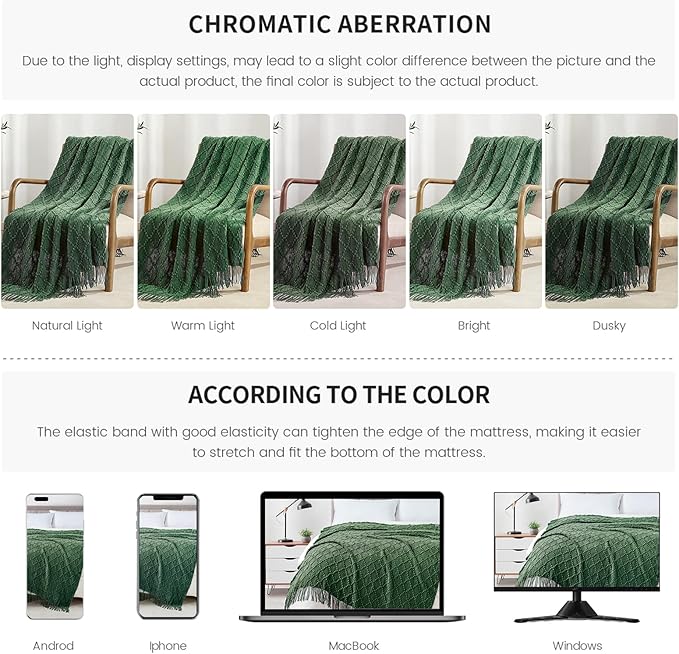 BOURINA Green Throw Blanket 50 x70 Inches Jacquard Argyle Throw Textured Solid Soft Throws and Blankets for Sofa or Bed Knitted Decorative Blanket