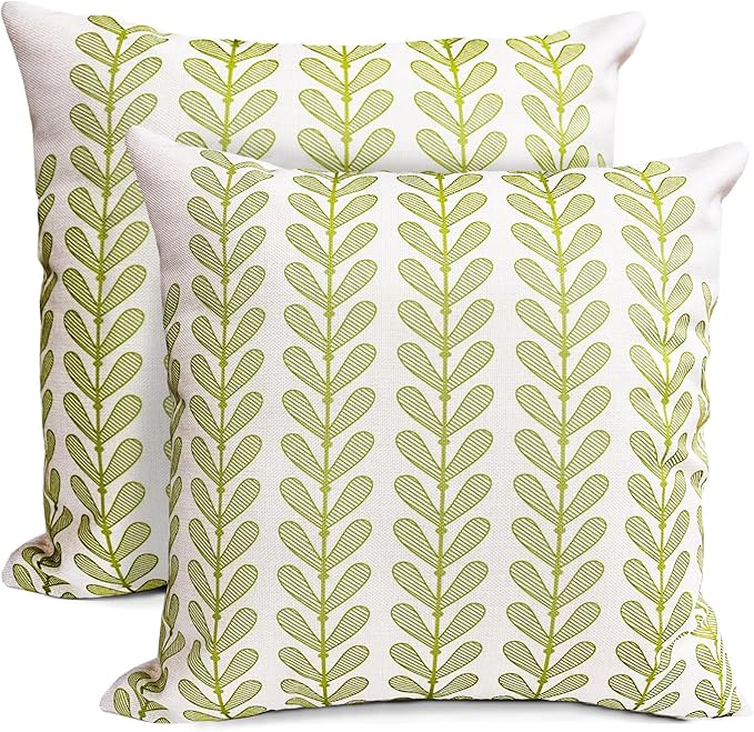 Decorative Throw Pillow Covers Set of 2 Grass Green Pillow Covers 20x20 Inch Throw Pillow Cover Linen Pillowcase Modern Boho Farmhouse Outdoor Pillow Covers for Couch Sofa Bed Living Room