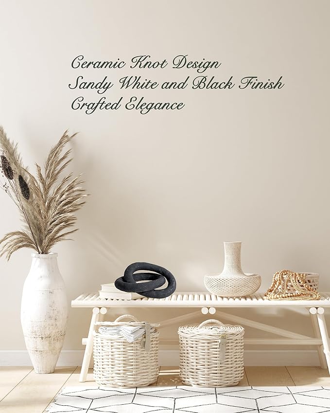 UPWOIGH Black Knot Inspired Modern Ceramic Decor, 8.07x6.02x8.07 in Large Handmade Matte Black Ceramic Sculpture for Coffee Table, Shelf, Mantel or Console, Minimalist Boho Home Decorative Art, Gift