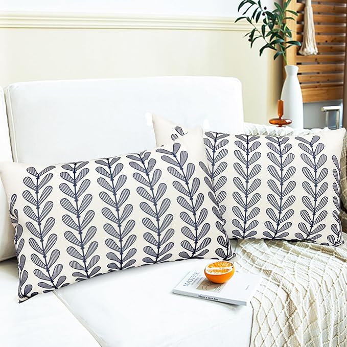 Decorative Throw Pillow Covers Set of 2 Blue Pillow Covers 12x20 Inch Throw Pillow Cover Linen Pillowcase Modern Boho Farmhouse Outdoor Pillow Covers for Couch Sofa Bed Living Room