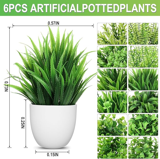 LELEE Artificial Plants Mini Fake Potted Plants, 12 pcs Small Eucalyptus Potted Faux Decorative Grass Plant with White Pot for Home Decor, Indoor, Office, Desk, Shelf, Table Decoration