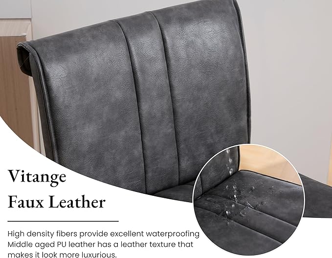 EALSON Leather Counter Height Bar Stools Set of 2 Modern 26 Inch Barstools with Back Upholstered Breakfast Counter Stools with Metal Legs Comfortable Bar Chairs for Kitchen Island, Grey