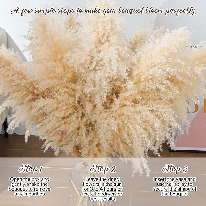40" inch 36 Stems Natural Pampas Grass Decor Tall, Boho Home Decor,Pompas Grass, Dried Tall Pampas Grass for Wedding Floral Arrangements, Farmhouse,Party