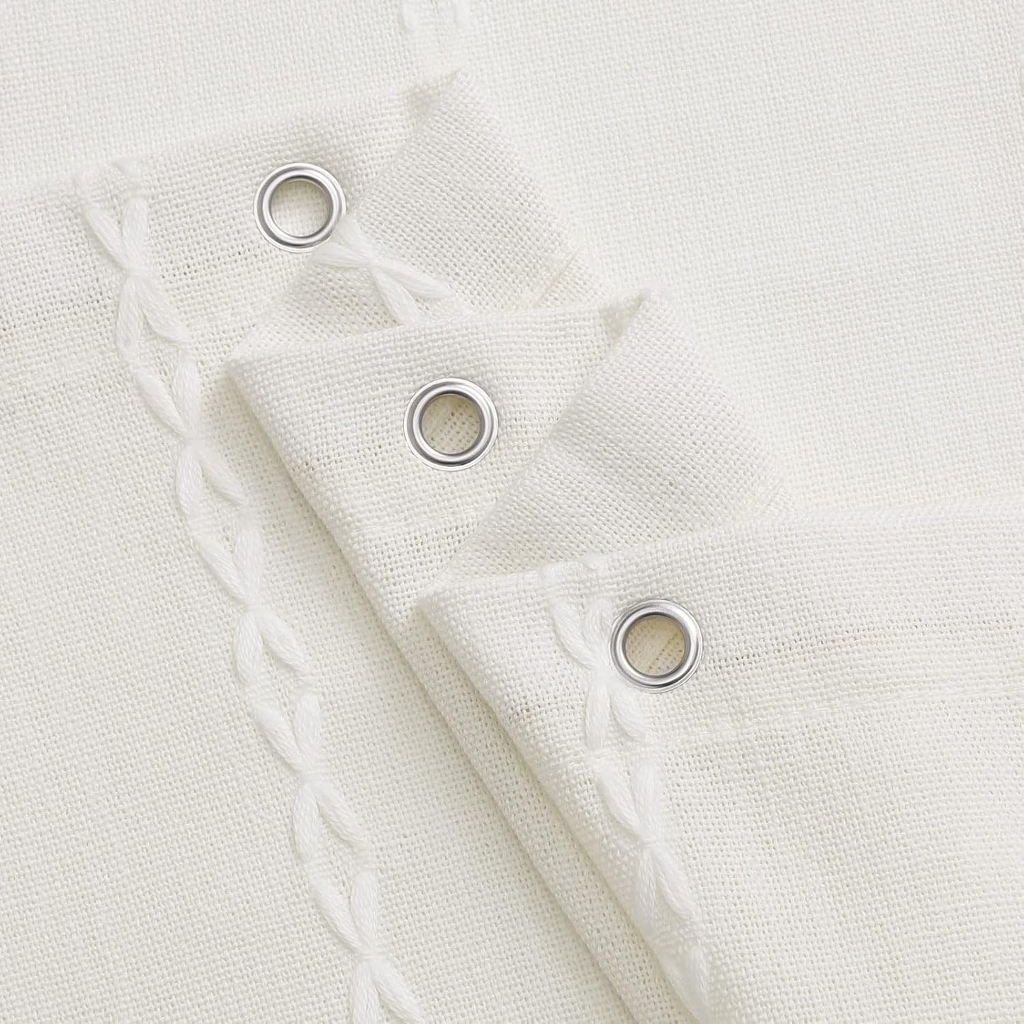 MitoVilla White Boho Extra Long Shower Curtain 72 x 84, Modern Farmhouse 84 inch XL Rustic Polyester Linen Tassel Heavy Duty Shower Curtain Set with Hooks for Cottagecore Country Bathroom Decor Ivory