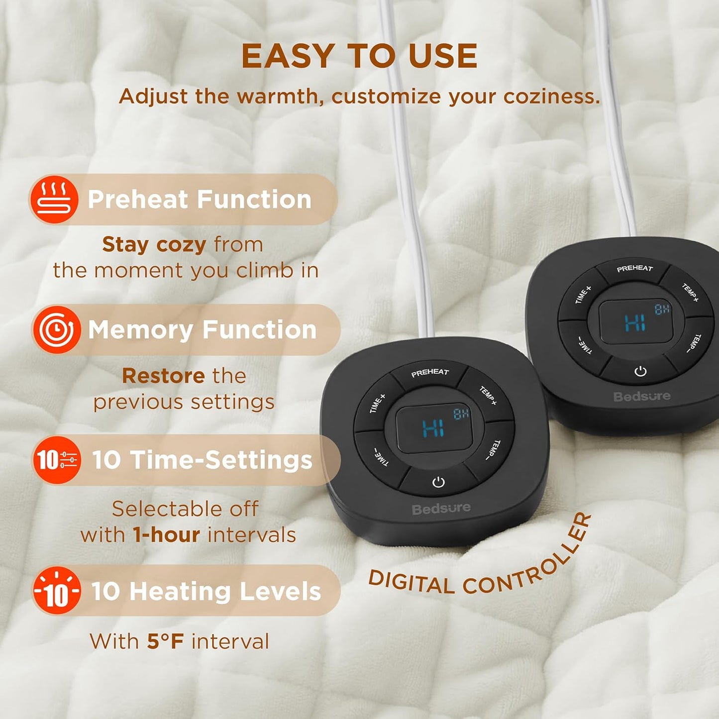 Bedsure Electric Blanket Queen Size - Dual Control Heated Weighted Blanket Queen with 10 Heat Settings, Fast Heating with 10 Time Settings (84x90 inches, Ivory)