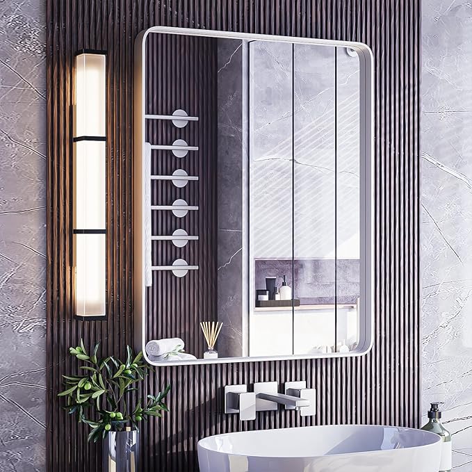 ISKM Silver Framed Mirror for Wall 24"x 32", Bathroom Vanity Mirror Anti-Rust, Tempered Glass, Rounded Rectangle Mirror(Horizontal/Vertical)
