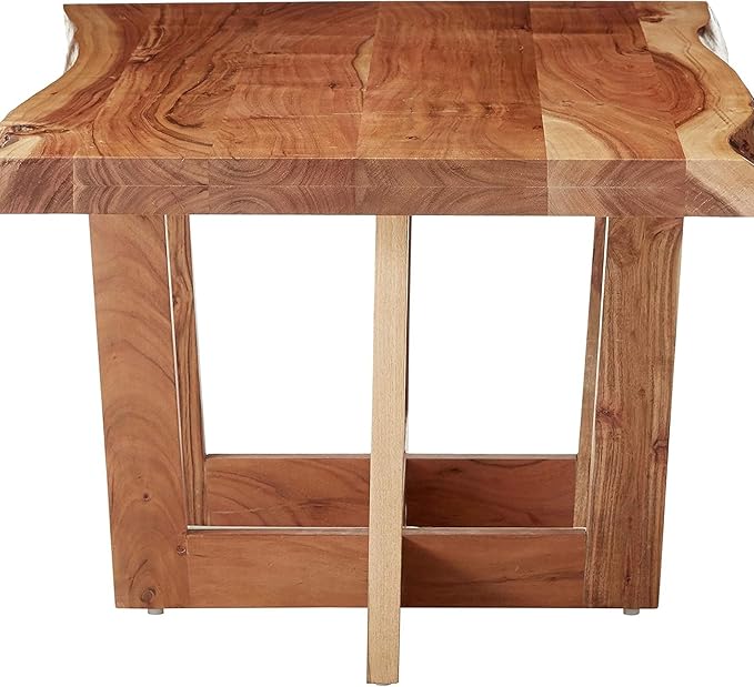 Berkshire 42-Inch Live Edge Coffee Table – Handcrafted Solid Acacia Wood in Minimalist Design and Natural Finish with Cross-Braced Wood Legs and Floor Protectors – Modern Living Room Furniture