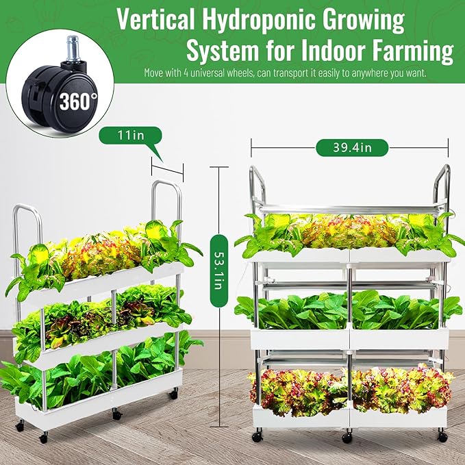Large 3-Tier Indoor Hydroponics System Kit with Grow Lights, Double Water Pump Indoor Garden, and 72 Large Pods for Vegetables Herbs Microgreens