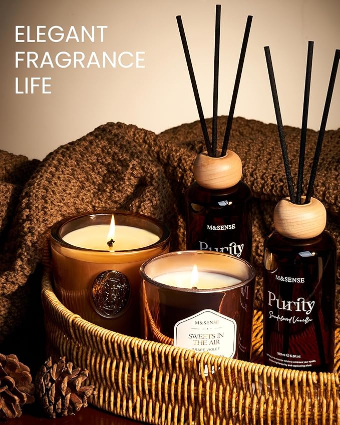 ‌M&SENSE Summer Bathing Reed Diffuser: 6.3 fl oz Fig & Lotus Scented Aroma Set with Light & Subtle Fragrance, Long-Lasting Non-Toxic Natural Essential Oil Diffuser for Office Shelf Decor Small Spaces