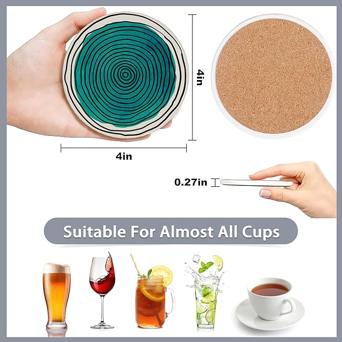 6 Pcs Coasters for Drinks with Holder,Abstract Art Minimalist Absorbent Coaster with Cork Backing,Great Gift for Housewarming,Room Decor,Bar,Holiday Party