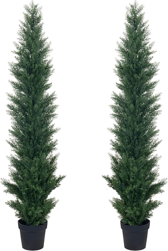 2 Packs 5ft Artificial Cedar Topiary Trees - Fake Boxwood Topiary Cypress Trees Potted Plants, Artificial Plants Shrubs for Home Indoor Outdoor Garden Porch Decor