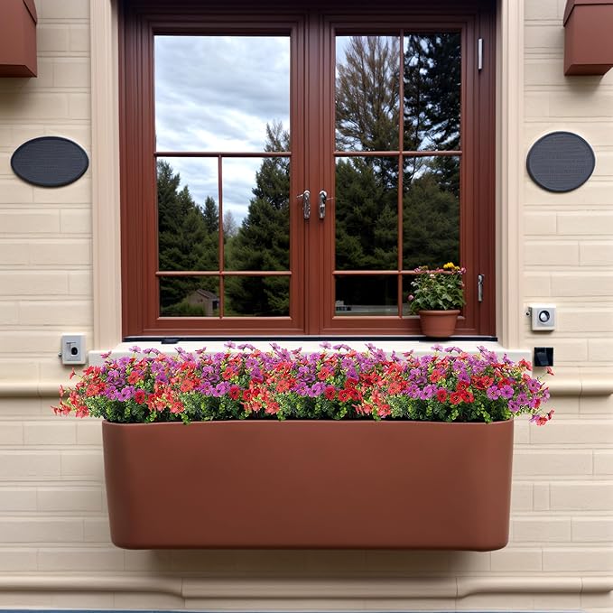 Artificial Fake Plants Flowers for Outdoor Spring Summer Decor, 12 Bundles Faux Silk Daisy for Planter Pot Colorful UV Resistant Look Real for Front Door Porch Patio Outside Yard(Purple Red)